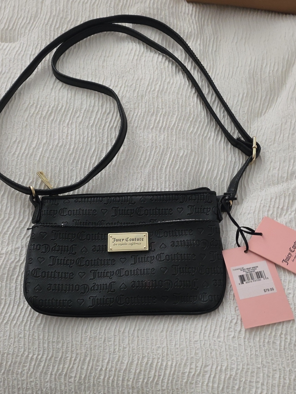 Juicy Couture Black Embossed Logo Crossbody Bag with Gold Plate